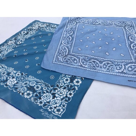 Vtg USA Hankie Bandana Handkerchief Western Rockabilly Kerchief Turquoise Blue - Picture 1 of 15